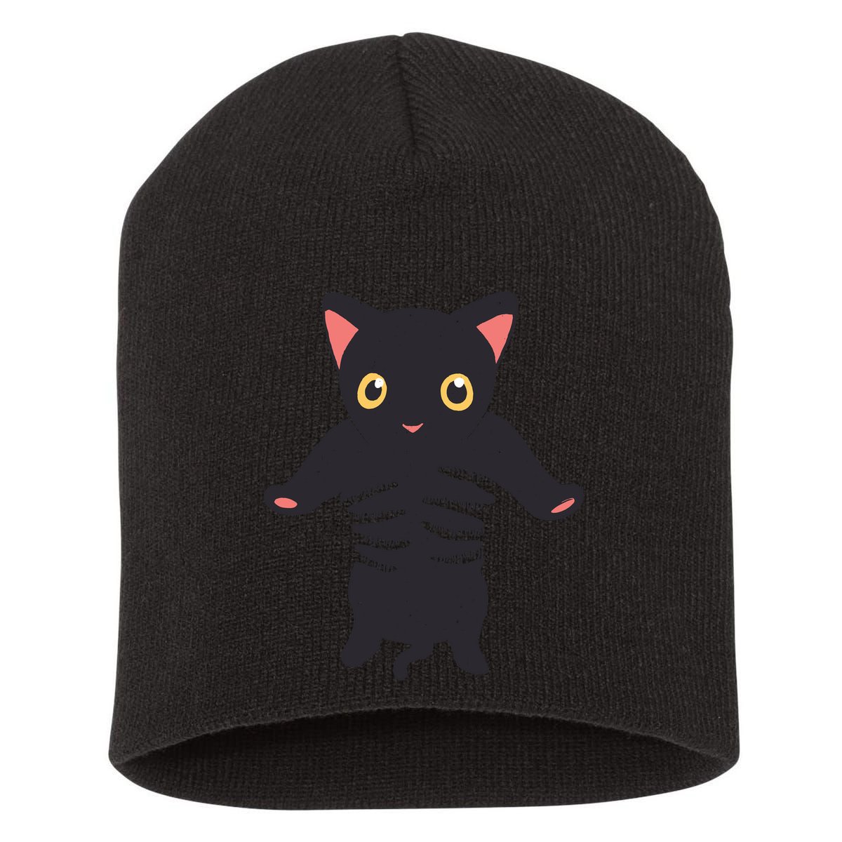 Black Kitty Being Held Short Acrylic Beanie