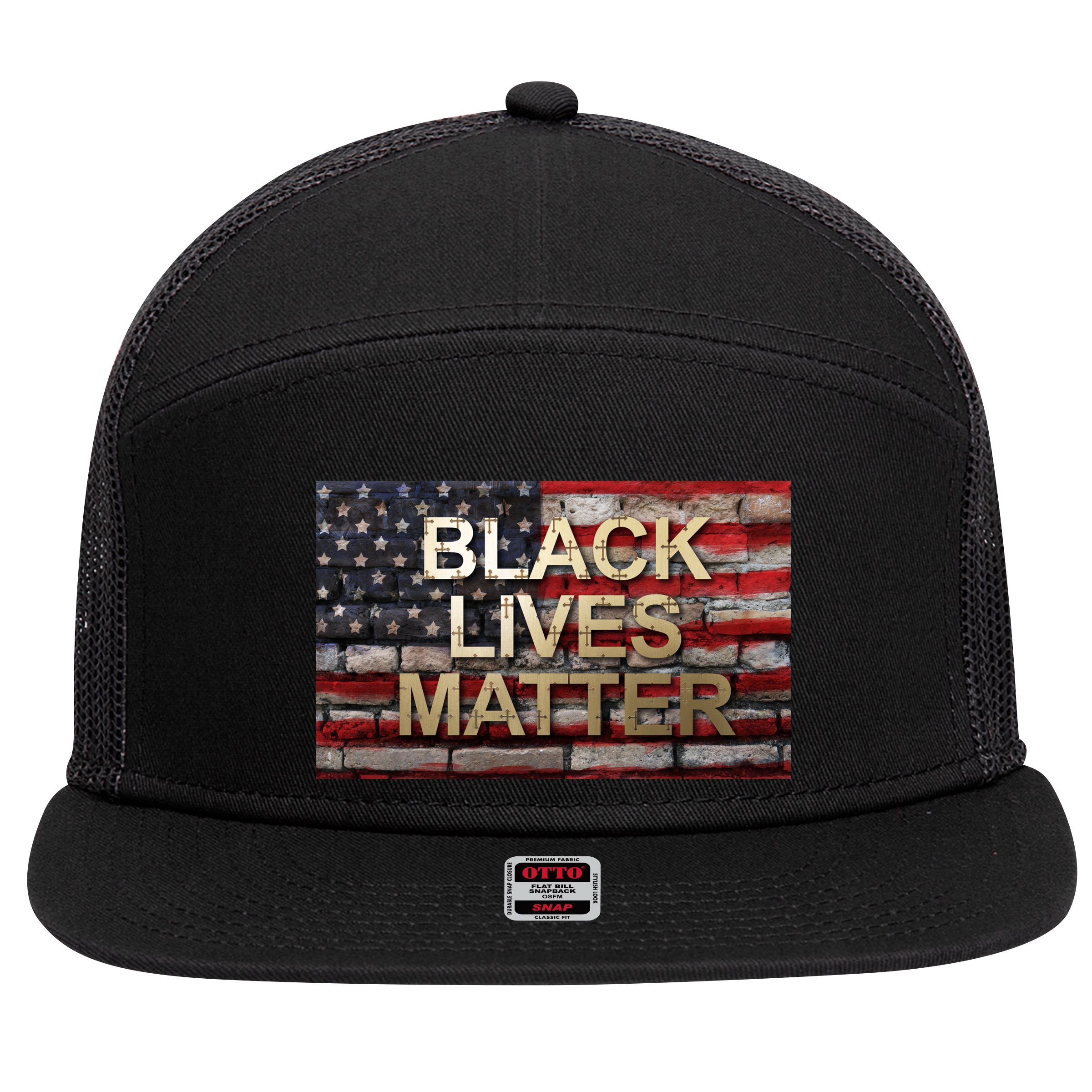 Black Lives Matter Abstract United States Flag 7 Panel Mesh Trucker Snapback Hat