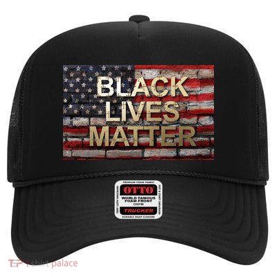 Black Lives Matter Abstract United States Flag High Crown Mesh Back Trucker Hat