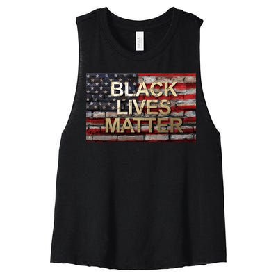 Black Lives Matter Abstract United States Flag Women's Racerback Cropped Tank