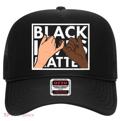 Black Lives Matter Linking Pinkies Unity High Crown Mesh Back Trucker Hat