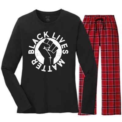 Black Lives Matter Protest Emblem Women's Long Sleeve Flannel Pajama Set 