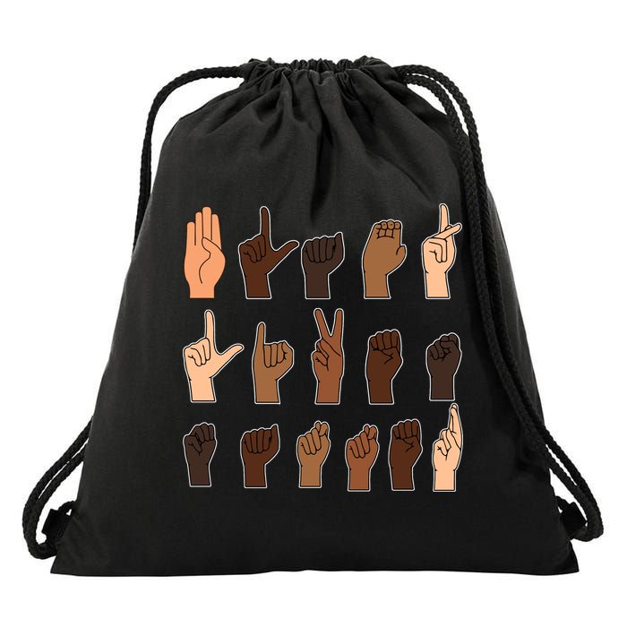 Black Lives Matter Sign Language Drawstring Bag