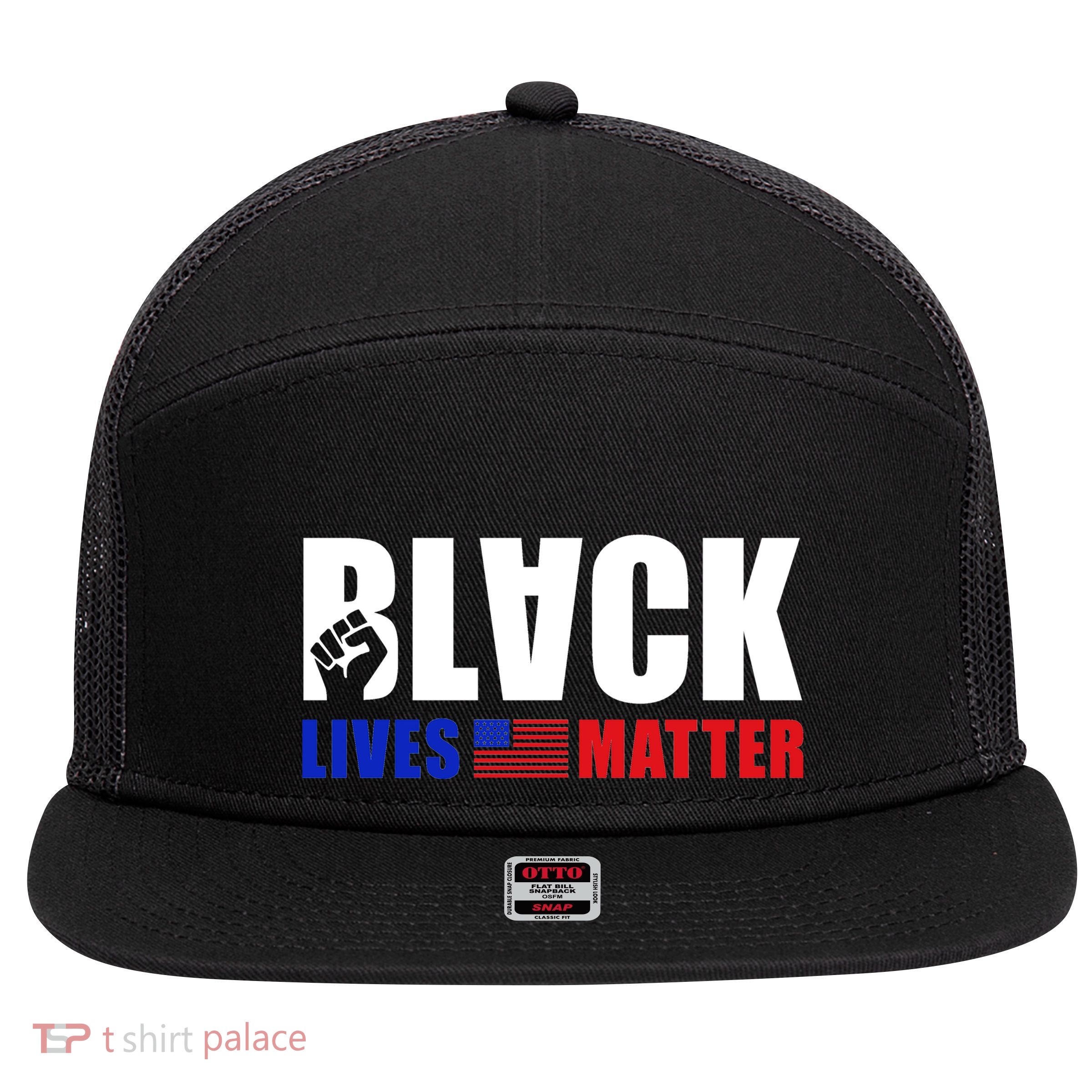 Black Lives Matter US Flag 7 Panel Mesh Trucker Snapback Hat