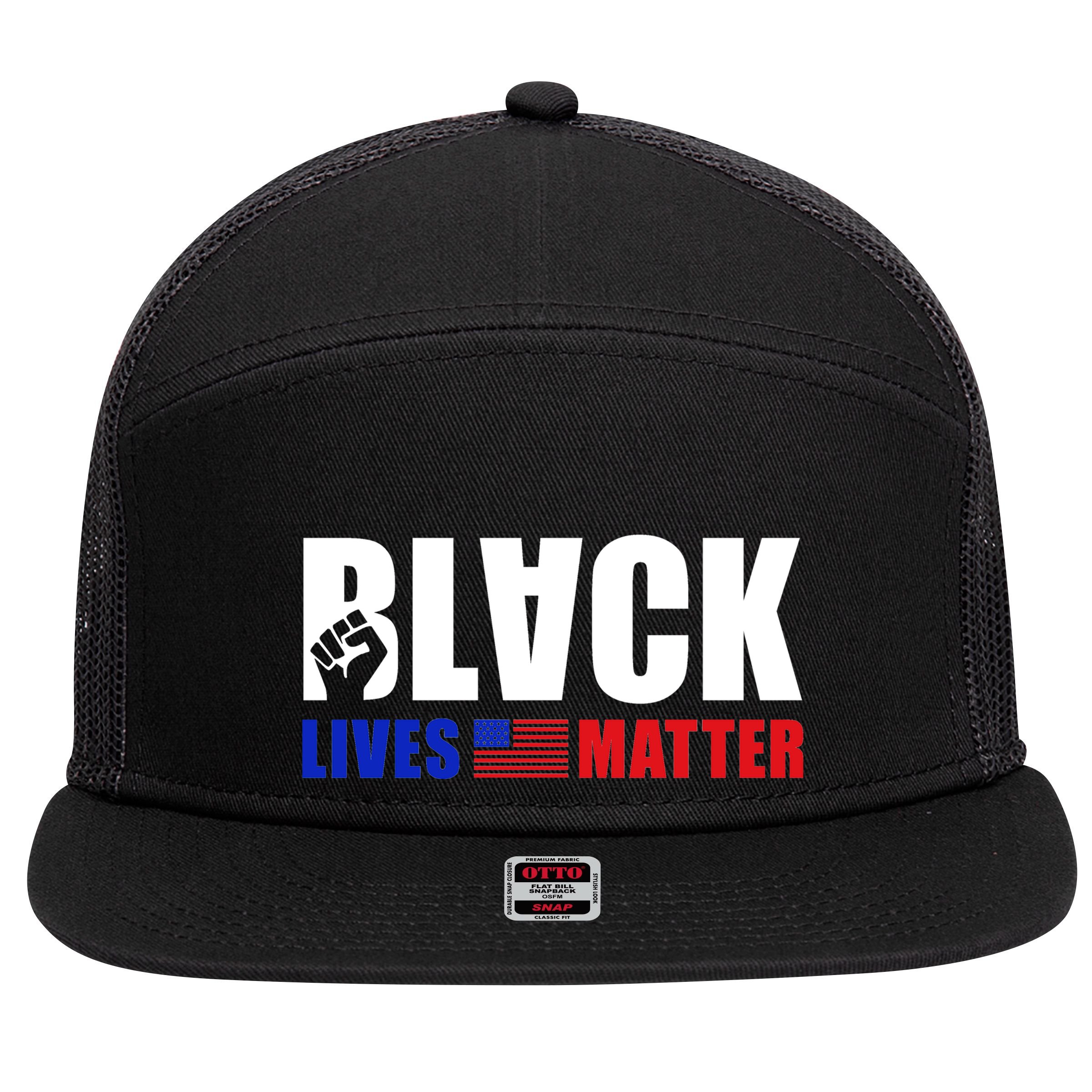 Black Lives Matter US Flag 7 Panel Mesh Trucker Snapback Hat