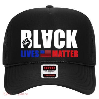 Black Lives Matter US Flag High Crown Mesh Back Trucker Hat