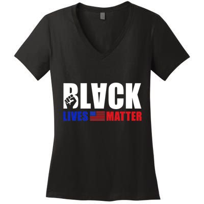 Black Lives Matter US Flag Women's V-Neck T-Shirt