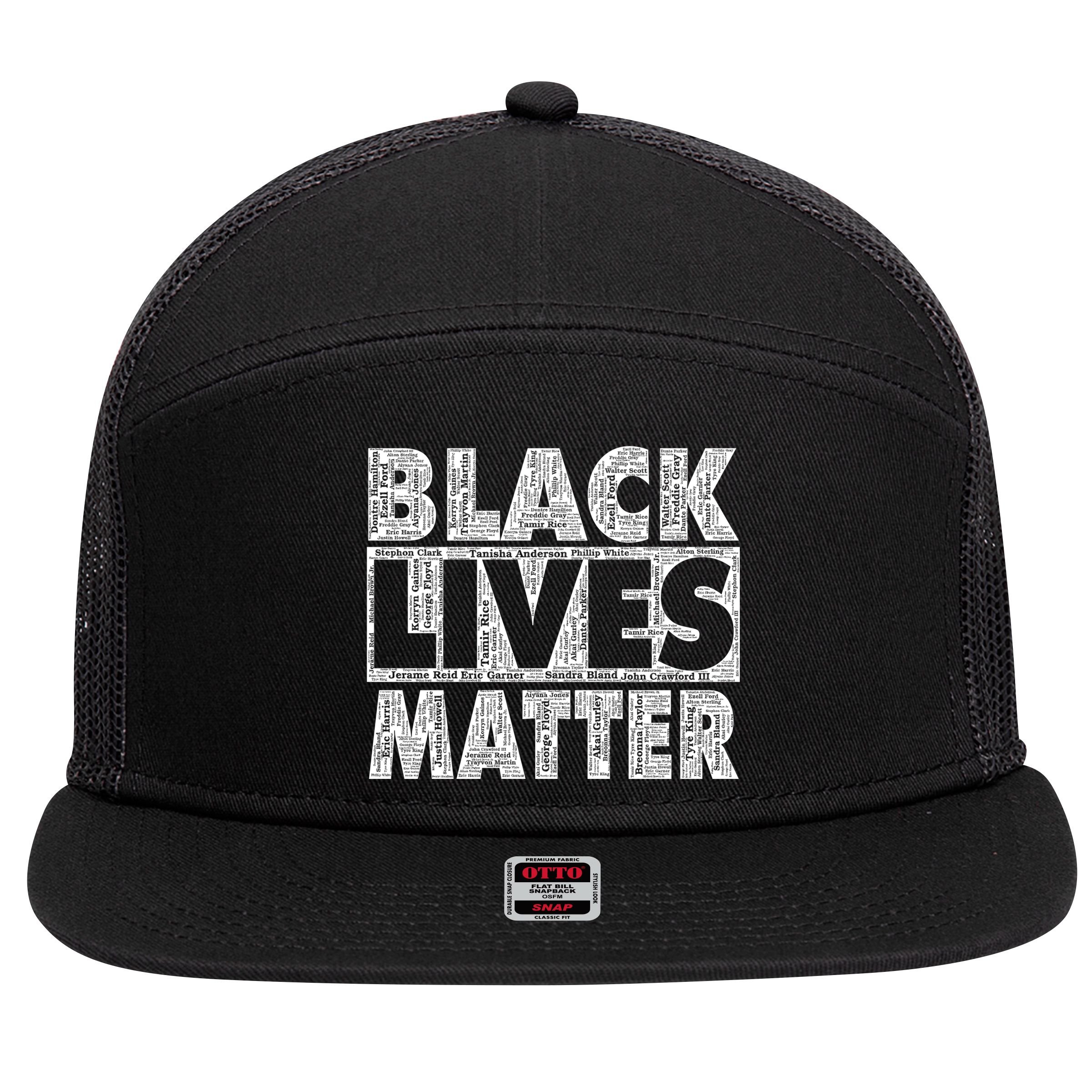Black Lives Matters Victim Names Pattern 7 Panel Mesh Trucker Snapback Hat