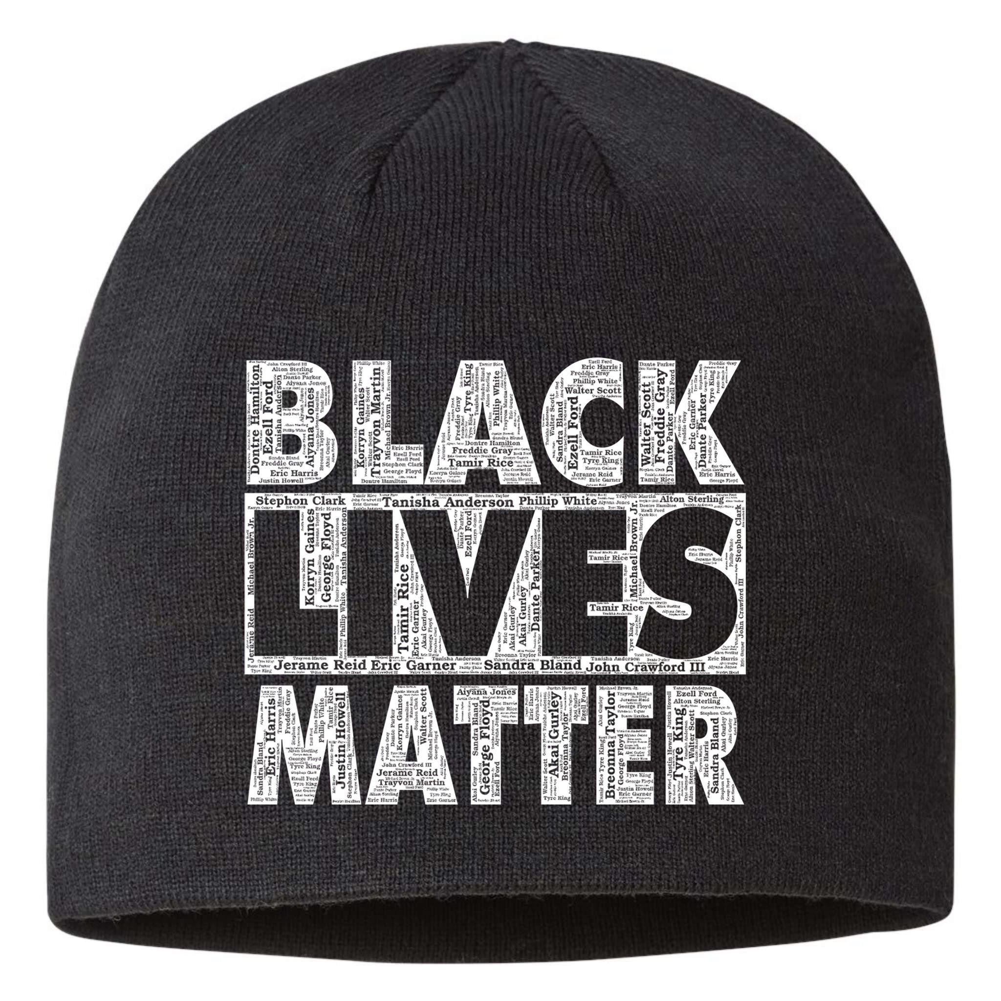Black Lives Matters Victim Names Pattern Sustainable Beanie