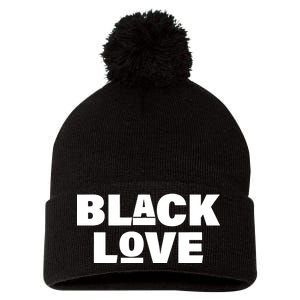 Black Love Pom Pom 12in Knit Beanie