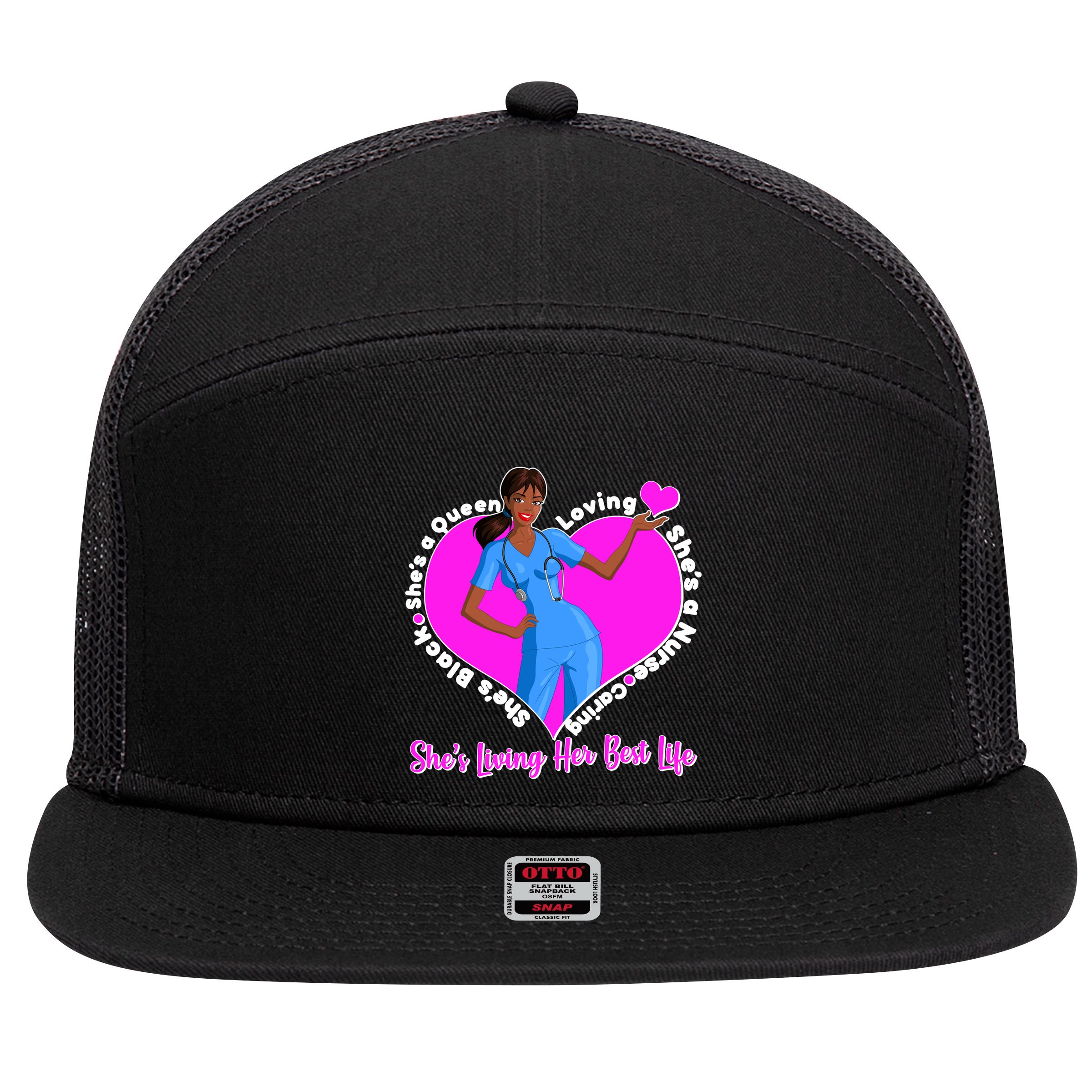 Black Nurse Living Her Best Life 7 Panel Mesh Trucker Snapback Hat