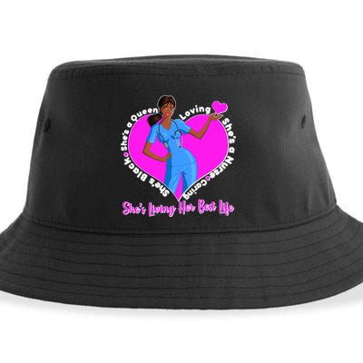Black Nurse Living Her Best Life Sustainable Bucket Hat