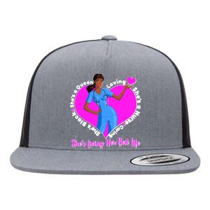 Black Nurse Living Her Best Life Flat Bill Trucker Hat