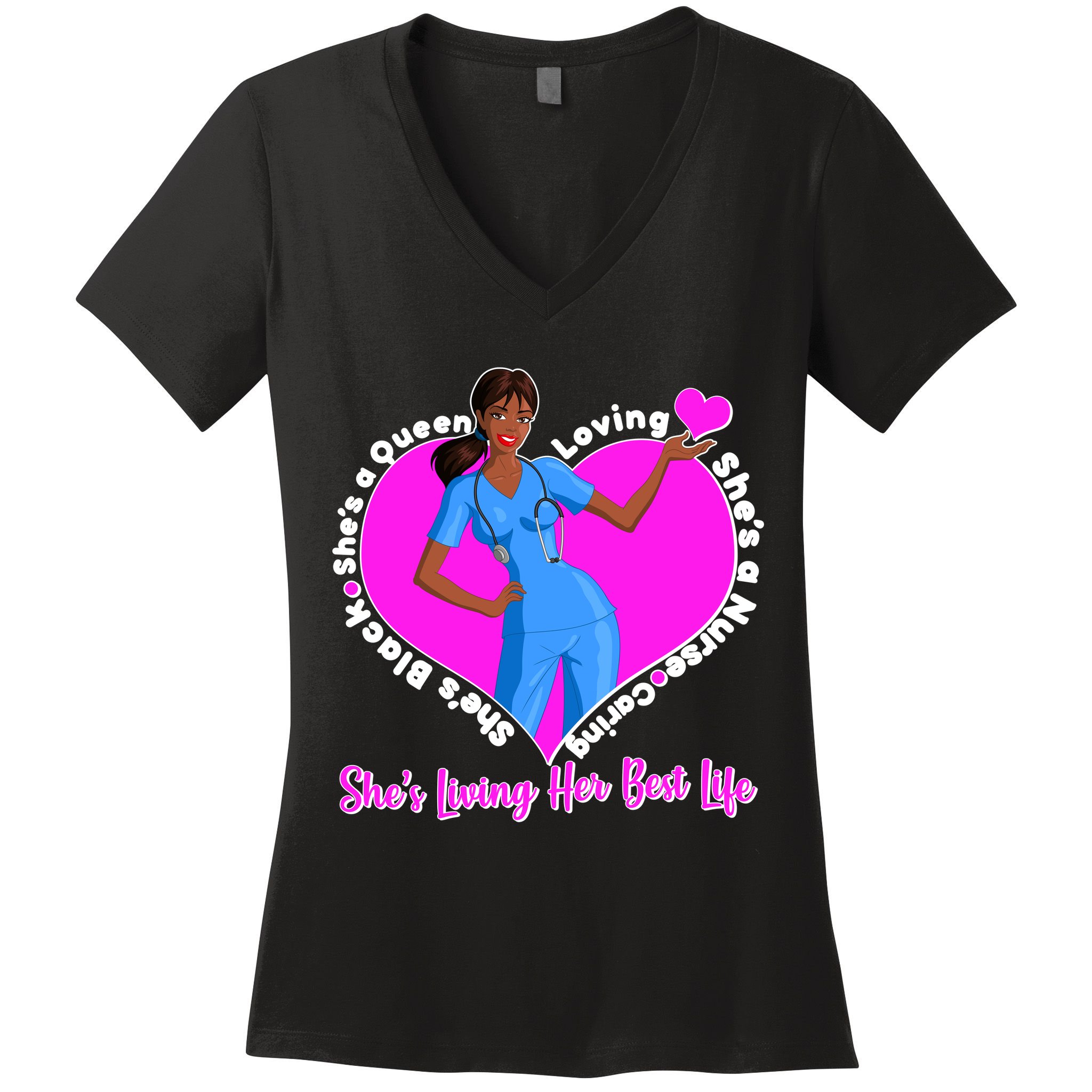 Black Nurse Living Her Best Life Women's V-Neck T-Shirt