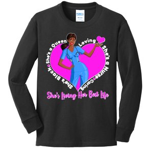 Black Nurse Living Her Best Life Kids Long Sleeve Shirt