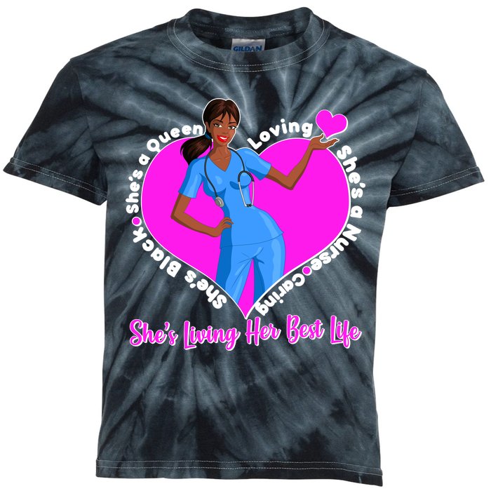 Black Nurse Living Her Best Life Kids Tie-Dye T-Shirt