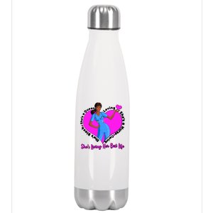 Black Nurse Living Her Best Life Stainless Steel Insulated Water Bottle