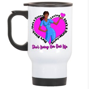 Black Nurse Living Her Best Life Stainless Steel Travel Mug