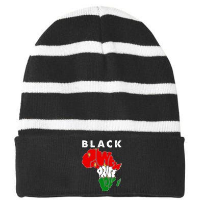 Black Power Pride Love Black History Month Striped Beanie with Solid Band