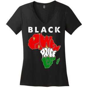 Black Power Pride Love Black History Month Women's V-Neck T-Shirt