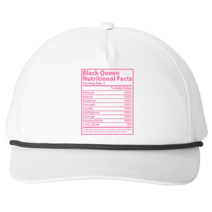 Black Queen Nutritional Facts Snapback Five-Panel Rope Hat