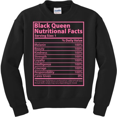 Black Queen Nutritional Facts Kids Sweatshirt