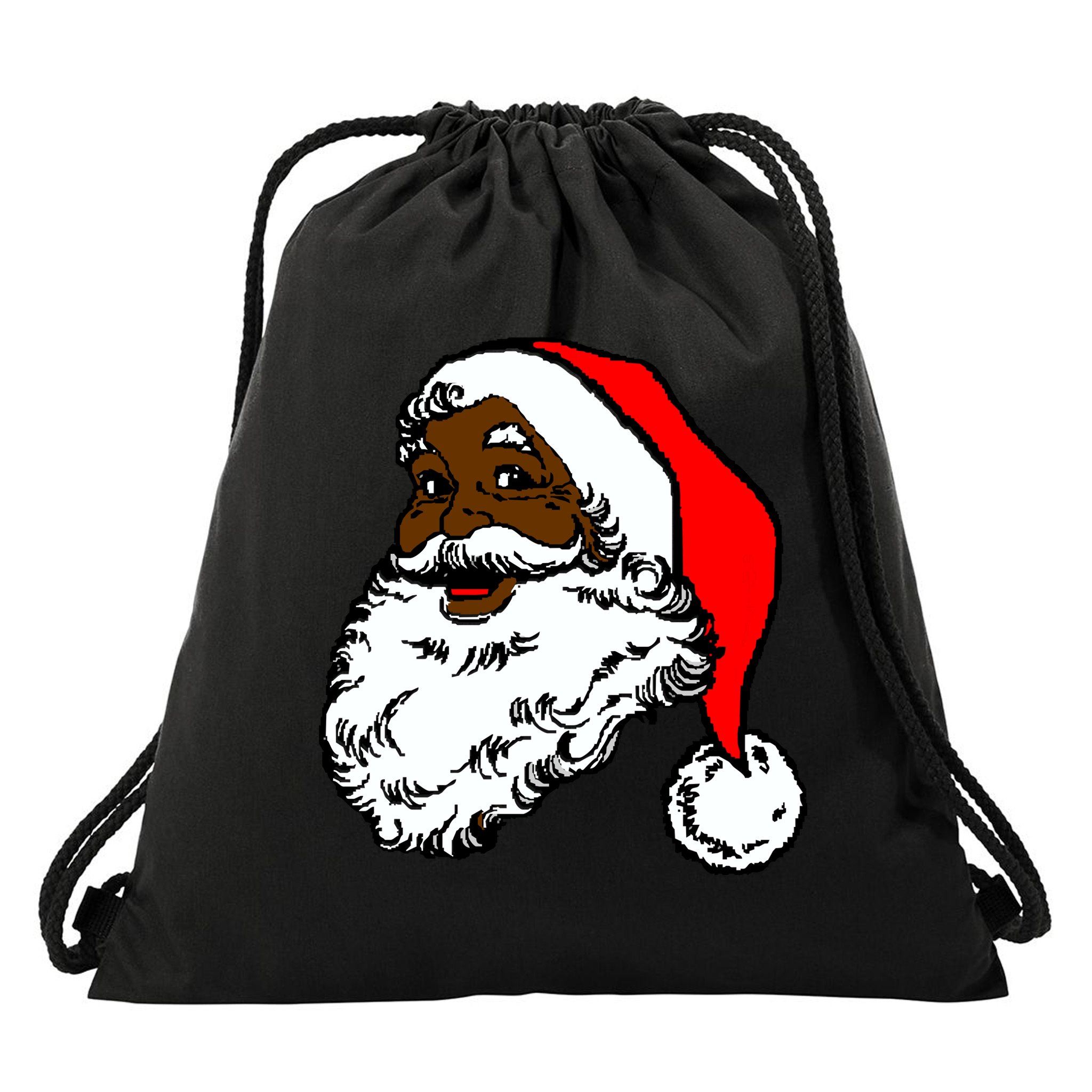 Black Santa Claus Christmas Drawstring Bag