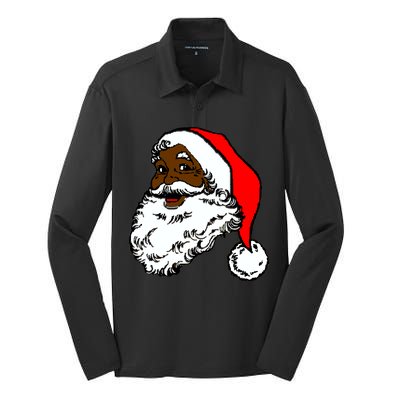 Black Santa Claus Christmas Silk Touch Performance Long Sleeve Polo