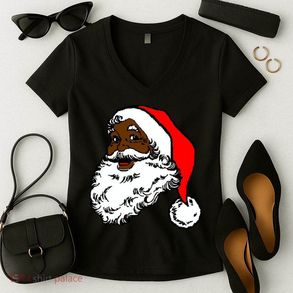 Black Santa Claus Christmas Women's V-Neck T-Shirt
