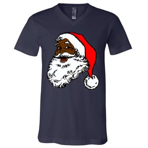 Black Santa Claus Christmas V-Neck T-Shirt