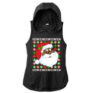 Black Santa Claus Ugly Christmas Sweater Ladies PosiCharge Tri-Blend Wicking Draft Hoodie Tank