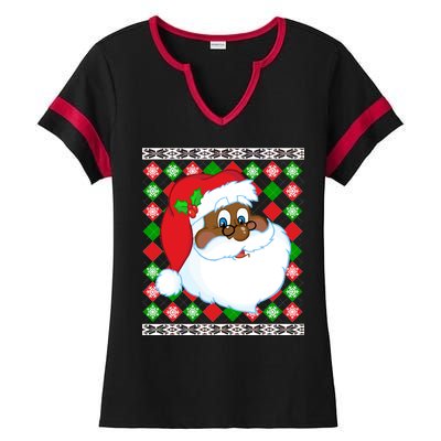 Black Santa Claus Ugly Christmas Sweater Ladies Halftime Notch Neck Tee