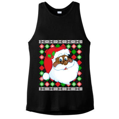 Black Santa Claus Ugly Christmas Sweater Ladies PosiCharge Tri-Blend Wicking Tank