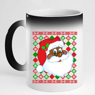 Black Santa Claus Ugly Christmas Sweater 11oz Black Color Changing Mug