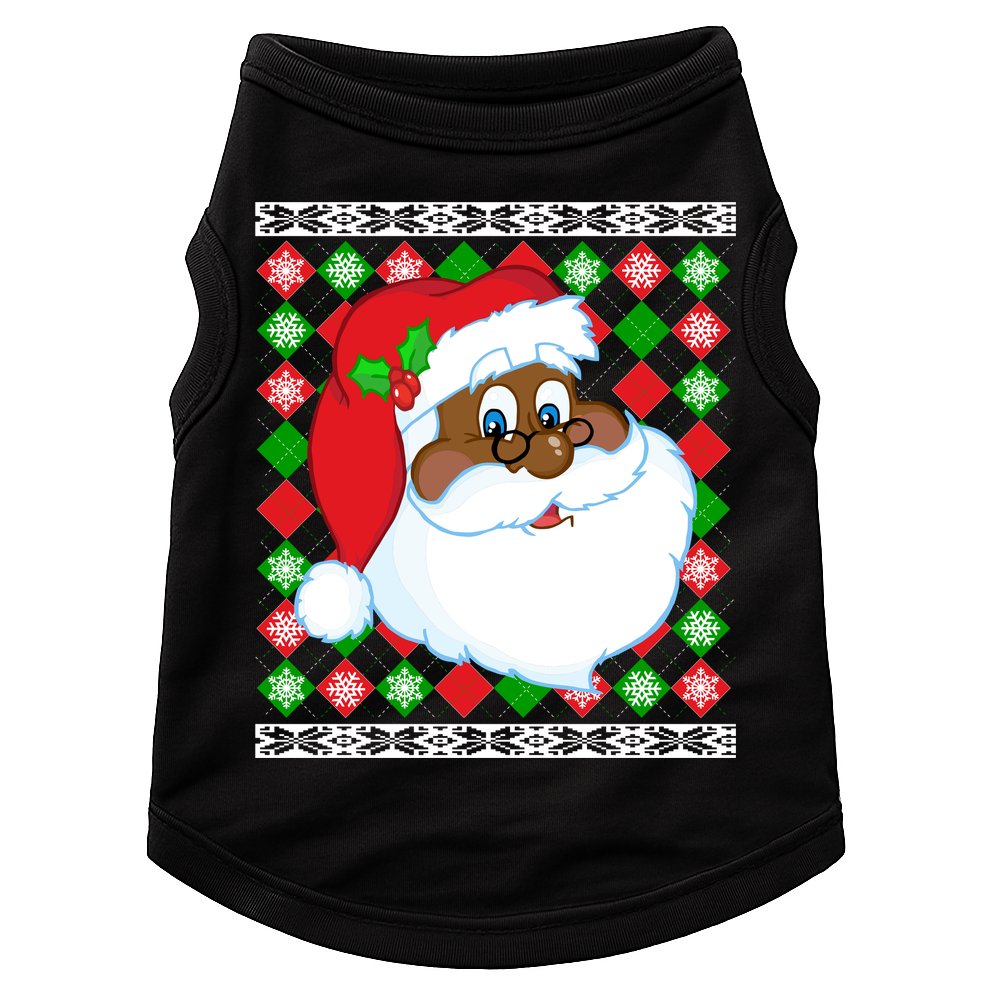 Black Santa Claus Ugly Christmas Sweater Doggie Tank