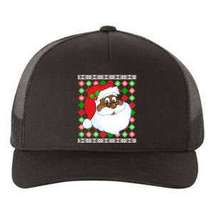 Black Santa Claus Ugly Christmas Sweater Yupoong Adult 5-Panel Trucker Hat