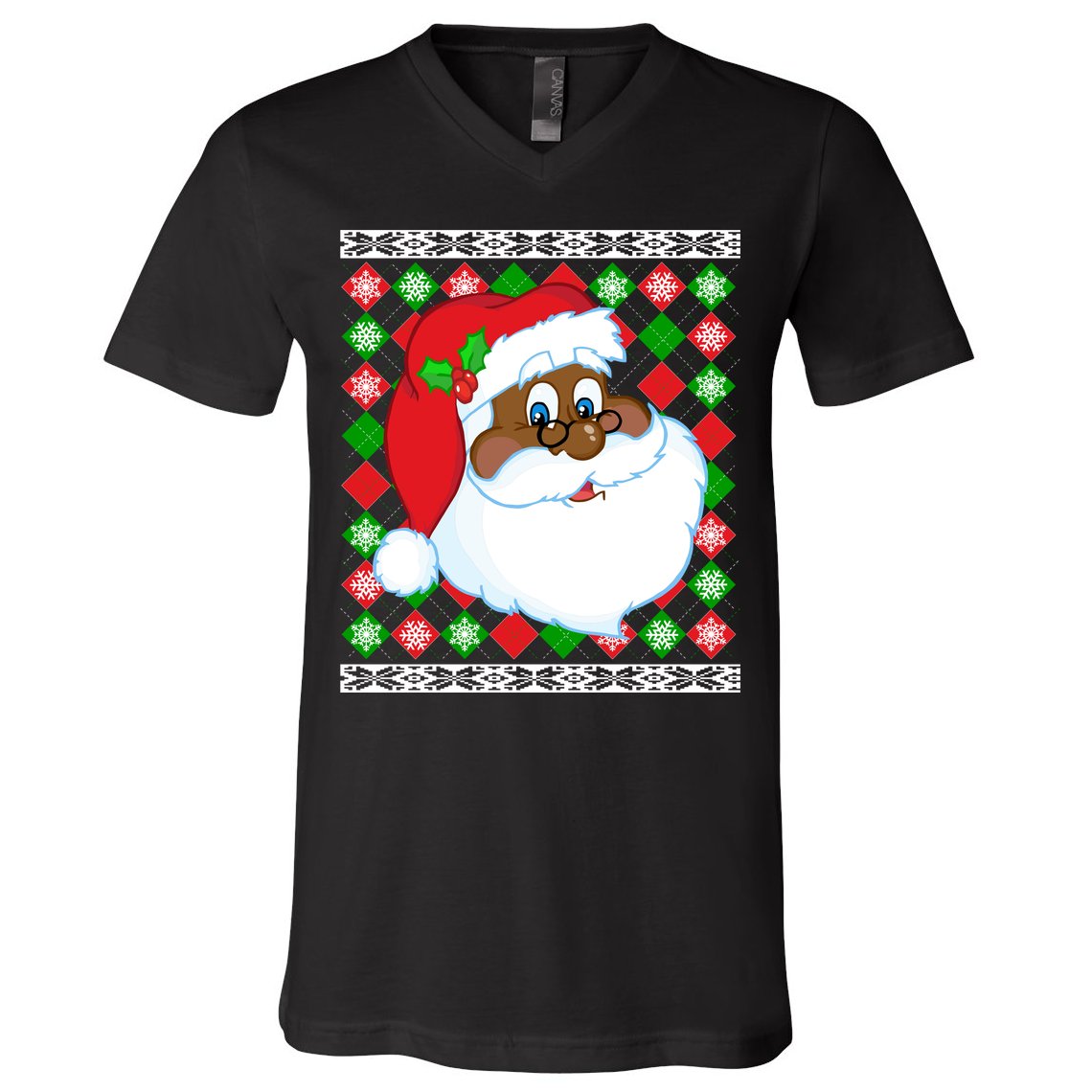 Black Santa Claus Ugly Christmas Sweater V-Neck T-Shirt
