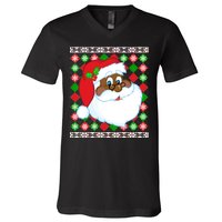 Black Santa Claus Ugly Christmas Sweater V-Neck T-Shirt