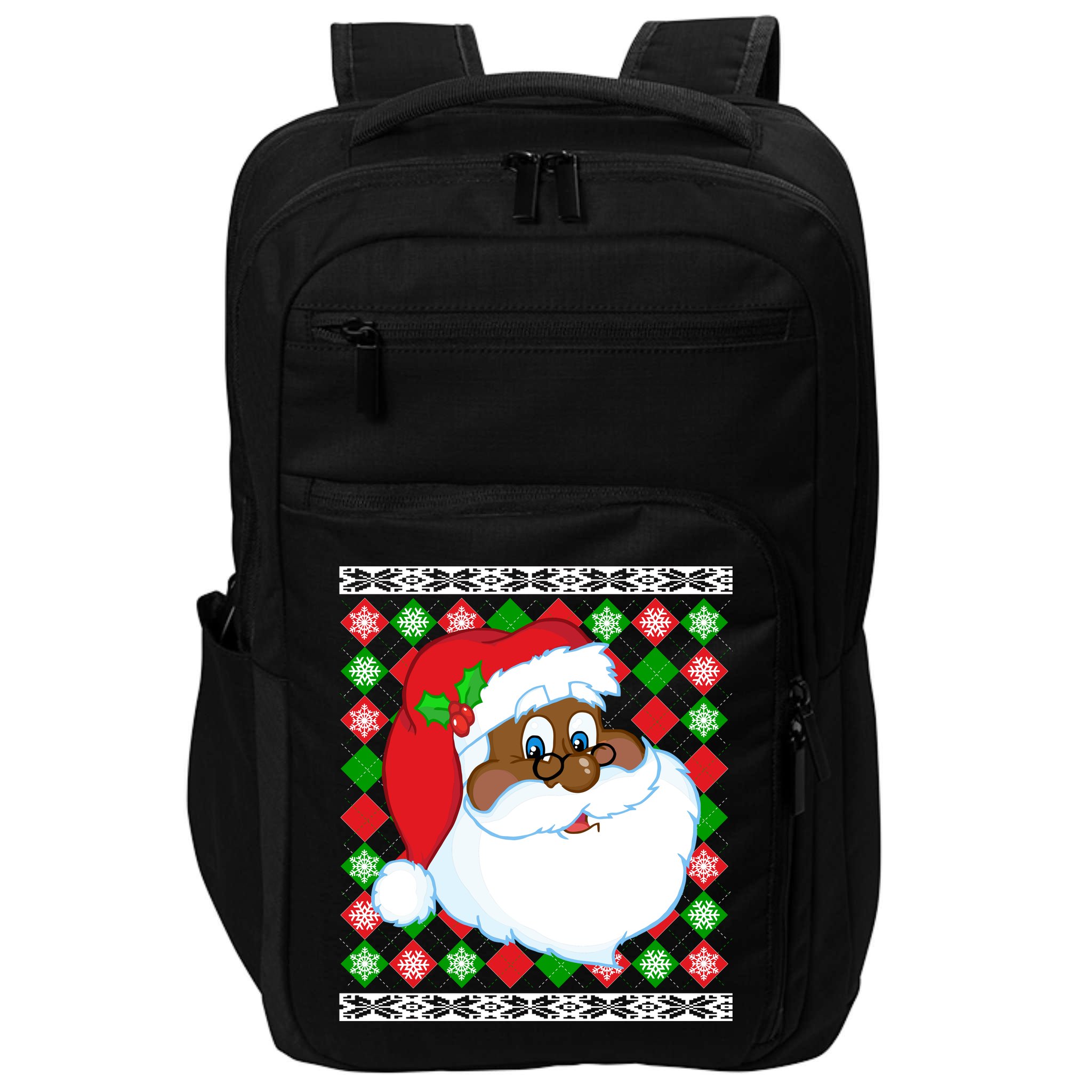 Black Santa Claus Ugly Christmas Sweater Impact Tech Backpack