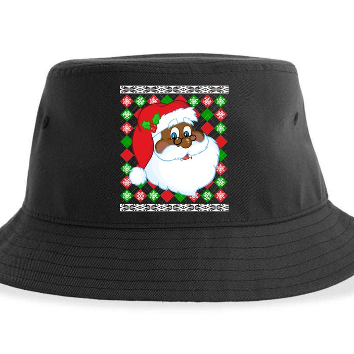 Black Santa Claus Ugly Christmas Sweater Sustainable Bucket Hat