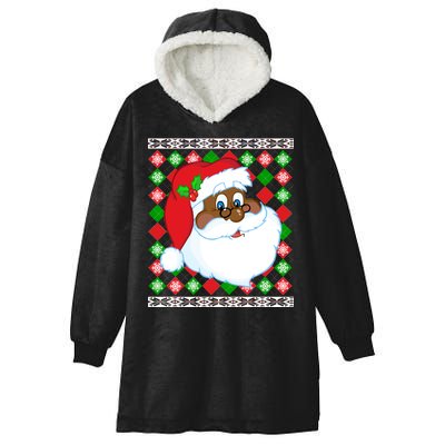 Black Santa Claus Ugly Christmas Sweater Hooded Wearable Blanket