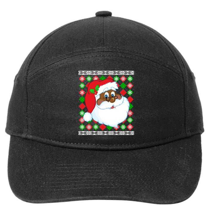 Black Santa Claus Ugly Christmas Sweater 7-Panel Snapback Hat