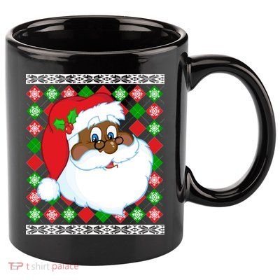 Black Santa Claus Ugly Christmas Sweater 11oz C Handle Ceramic Mug