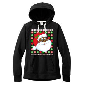 Black Santa Claus Ugly Christmas Sweater Women's Fleece Hoodie