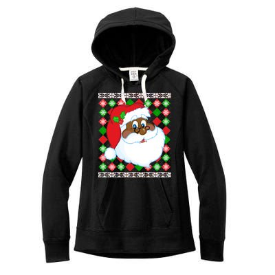 Black Santa Claus Ugly Christmas Sweater Women's Fleece Hoodie