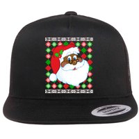 Black Santa Claus Ugly Christmas Sweater Flat Bill Trucker Hat