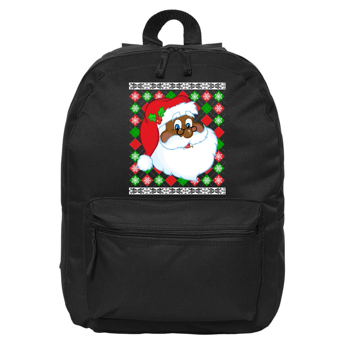 Black Santa Claus Ugly Christmas Sweater 16 in Basic Backpack