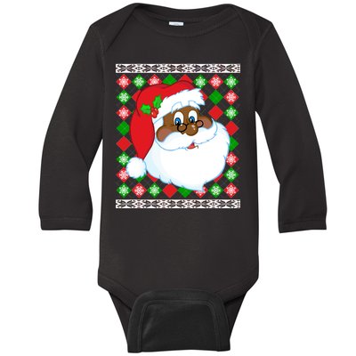 Black Santa Claus Ugly Christmas Sweater Baby Long Sleeve Bodysuit