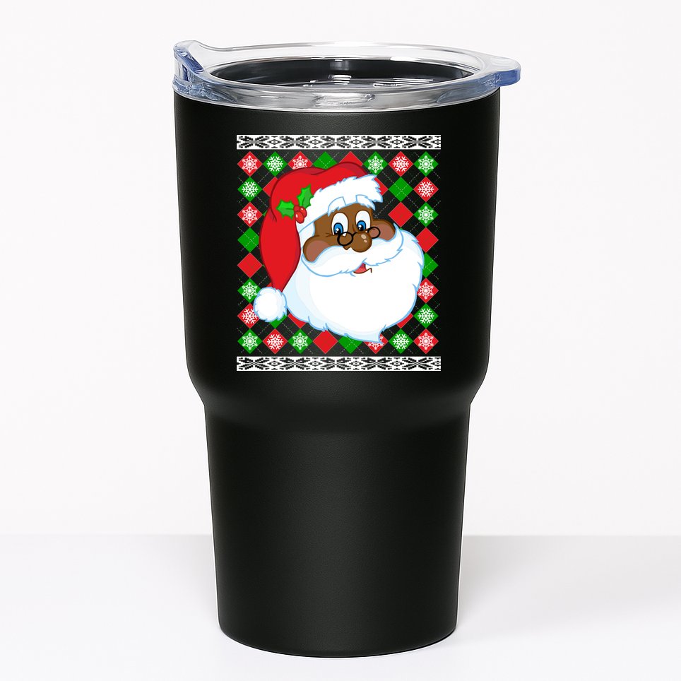 Black Santa Claus Ugly Christmas Sweater Tumbler