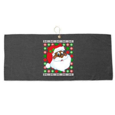 Black Santa Claus Ugly Christmas Sweater Large Microfiber Waffle Golf Towel